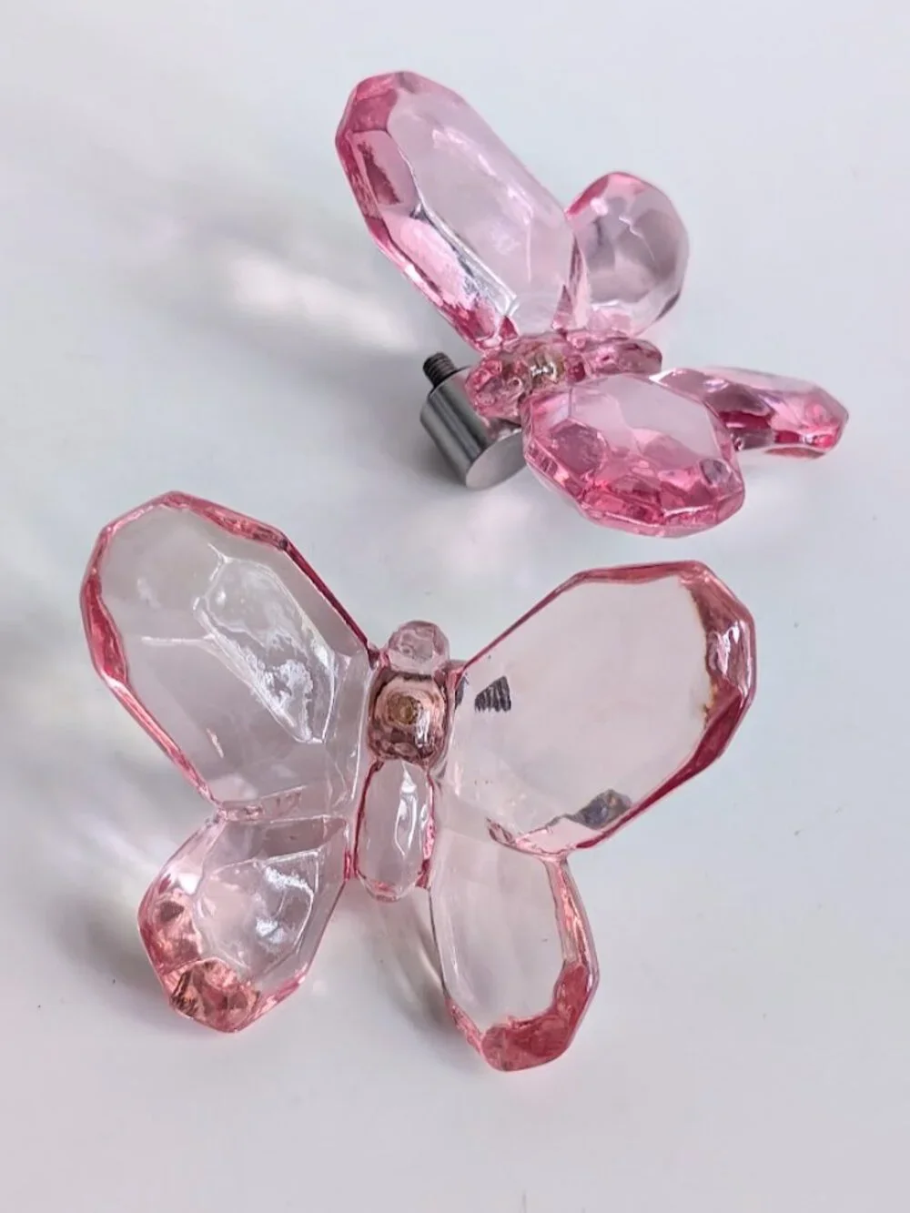2 Pottery Barn Crystal Look Butterfly Curtain Rod Finials